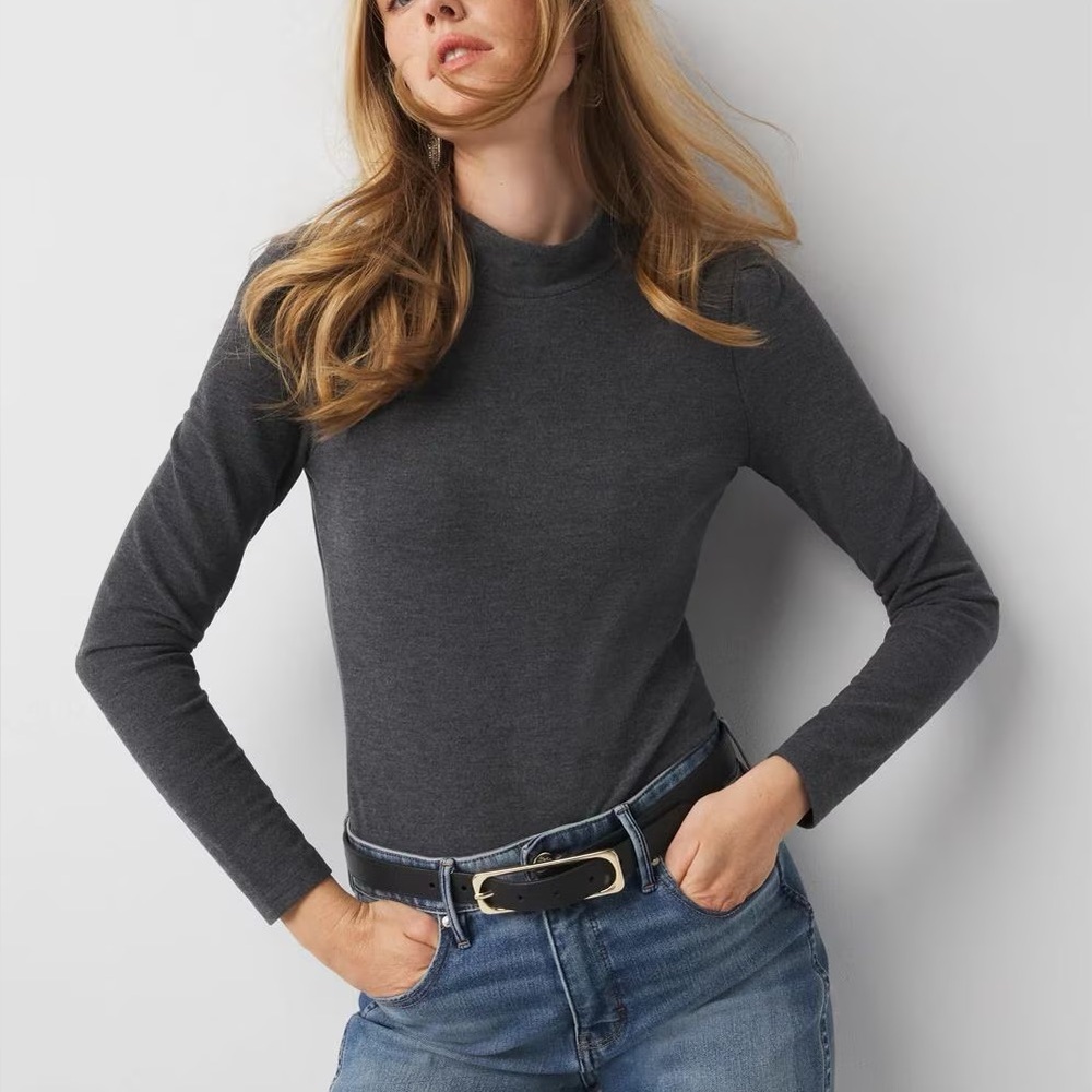 White House Black Market Charcoal Long Sleeve Top
